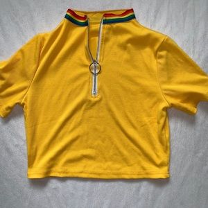 retro 80's turtleneck ring quarter zip crop top